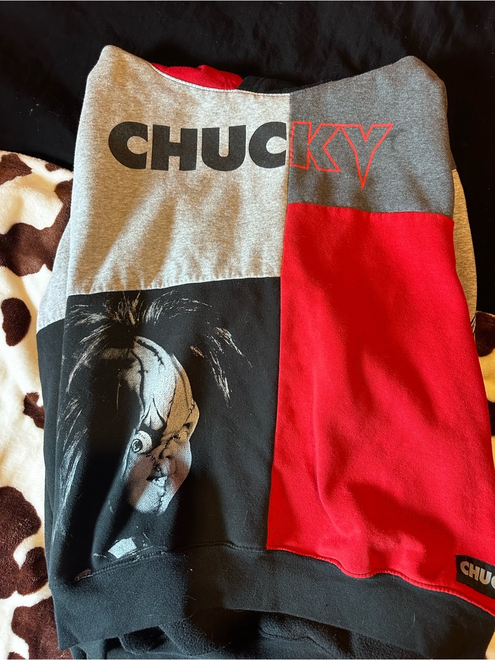 Chucky Graphic Pullover Sweatshirt in Gray, Black & Red